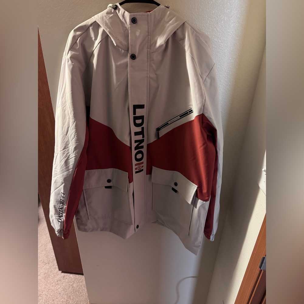 Red and White Jacket with Zipper Detail